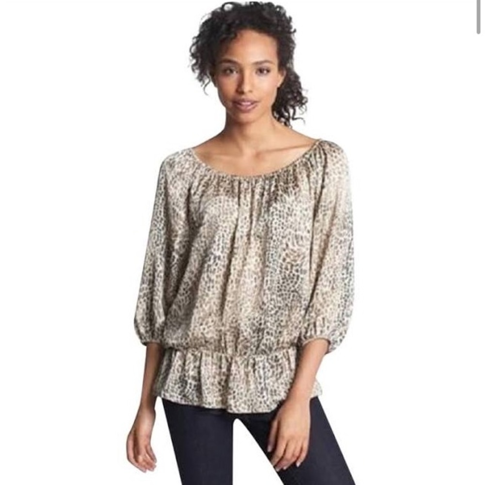 VINCE CAMUTO CHEETAH PRINT PEPLUM SILKY BLOUSE M